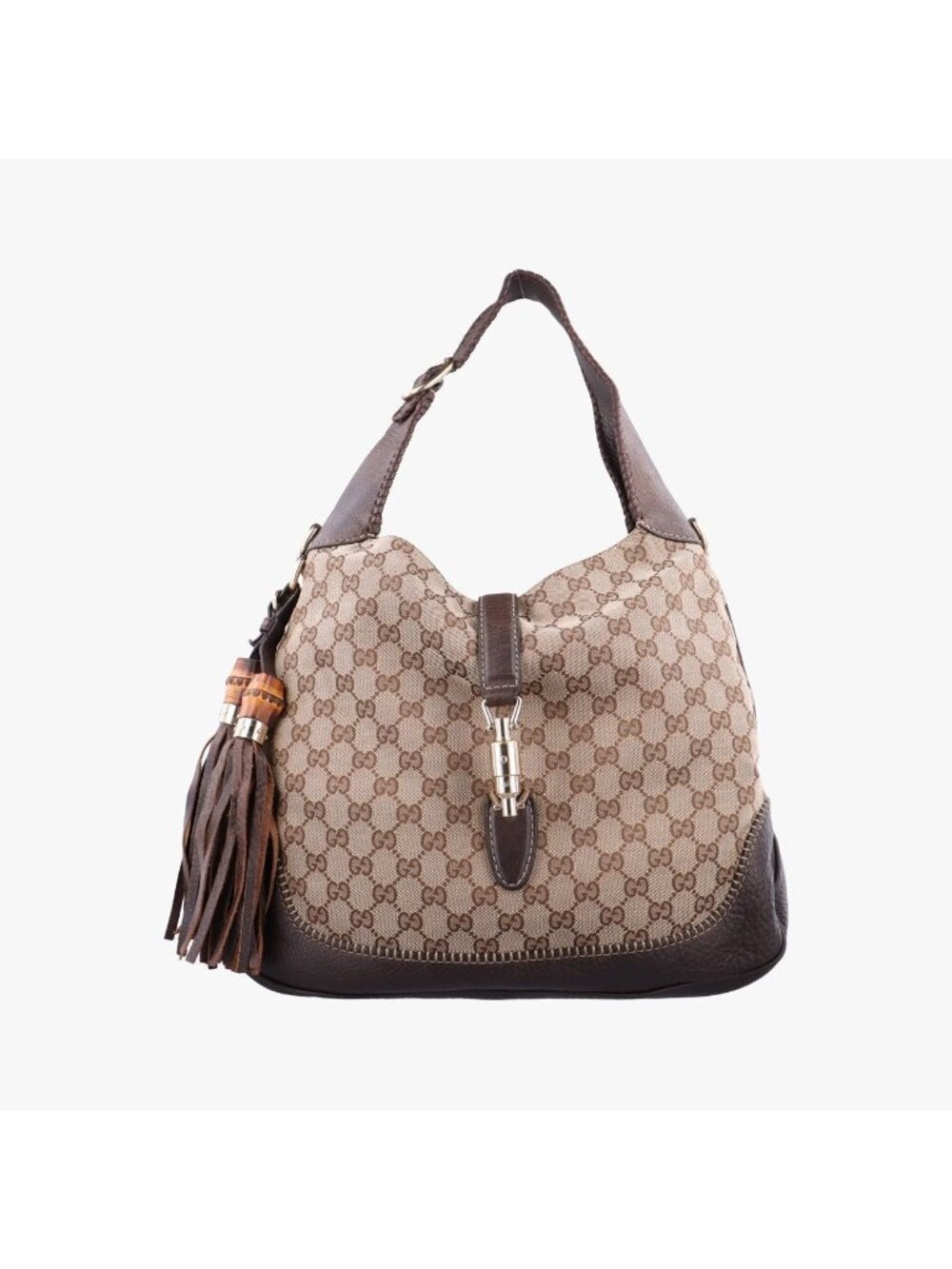 Gucci New Jackie Beige Brown Canvas Leather Shoulder Bag